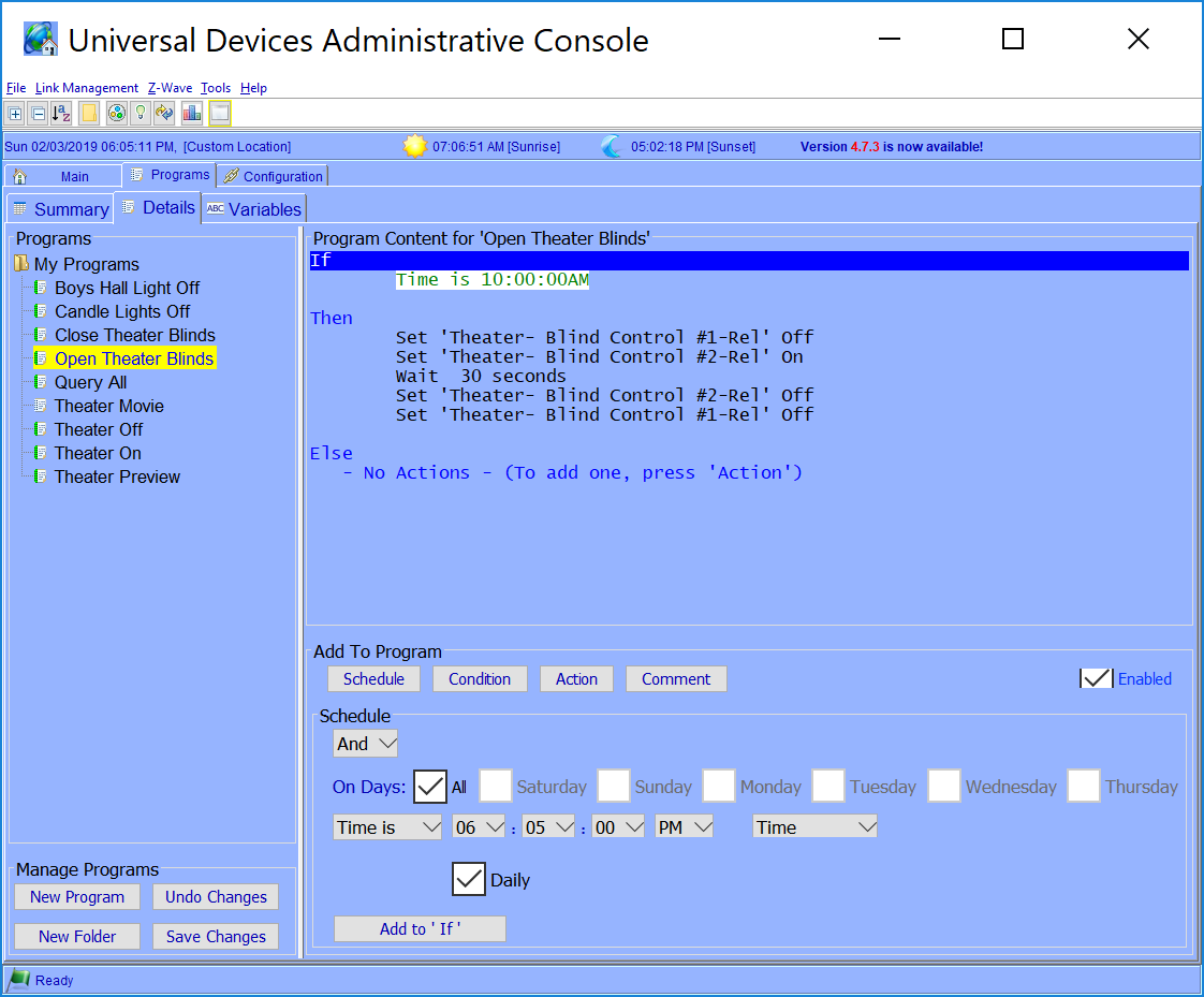 ISY Blind Open Program