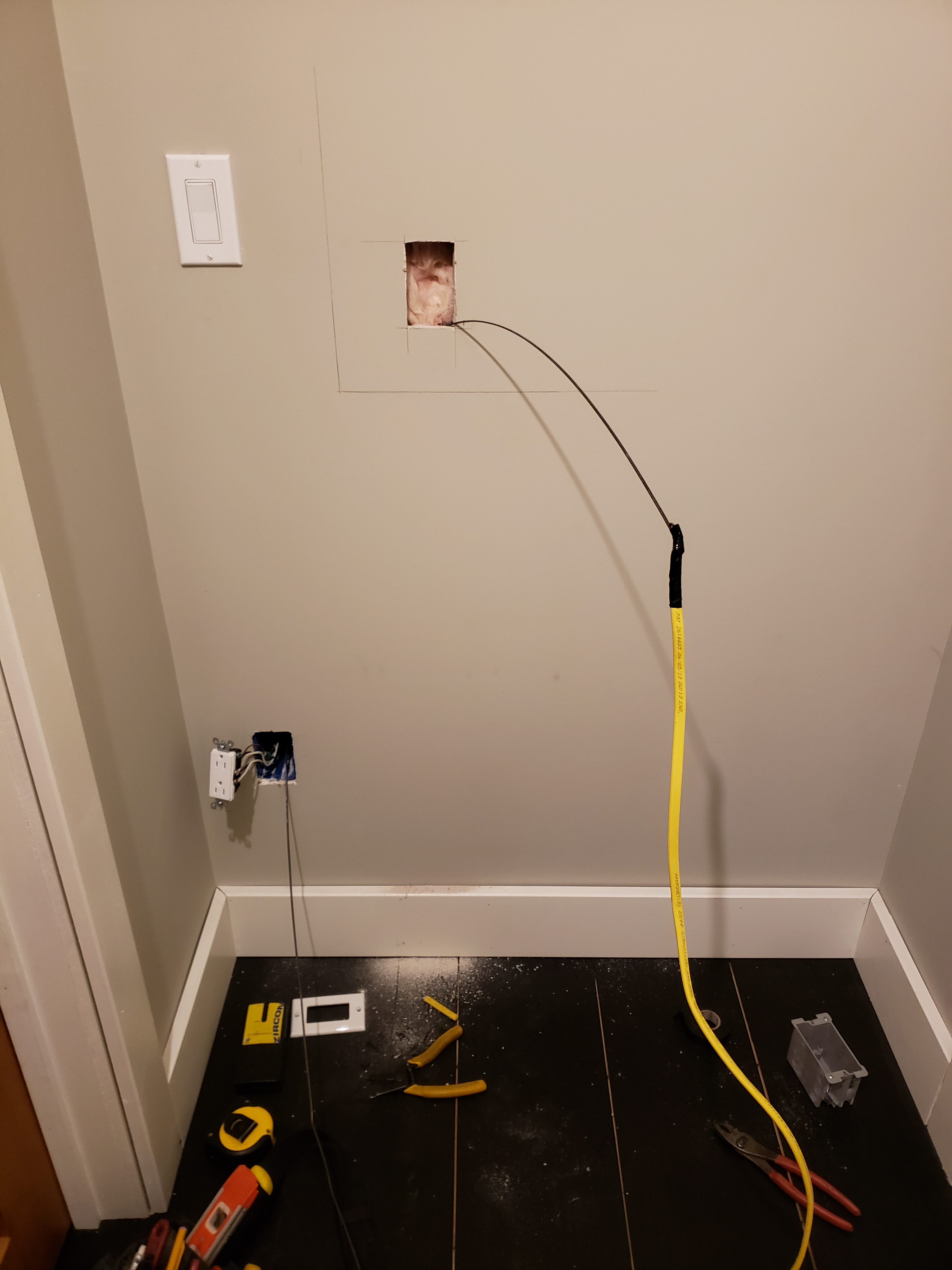 Pulling wire to install an Insteon Outlet